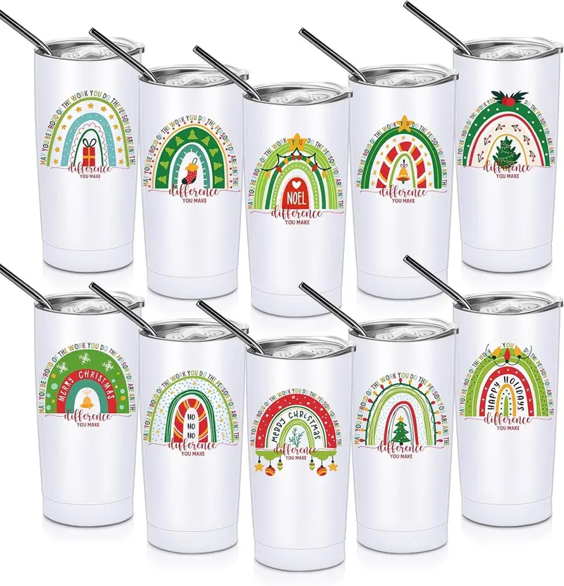 10-Piece Set Of Insulated Stainless Steel Christmas Tumblers With Lids And Straws 1