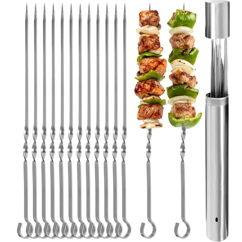 14" Flat Kabob Skewers With Protective Storage Tube – Rust-Resistant Stainless Steel Grilling Set 1