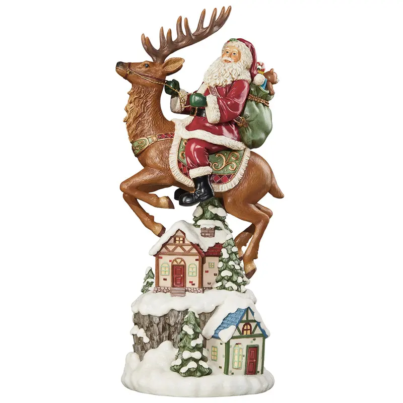 20-Inch Tabletop Flying Santa On Reindeer With Warm Led Glow 1