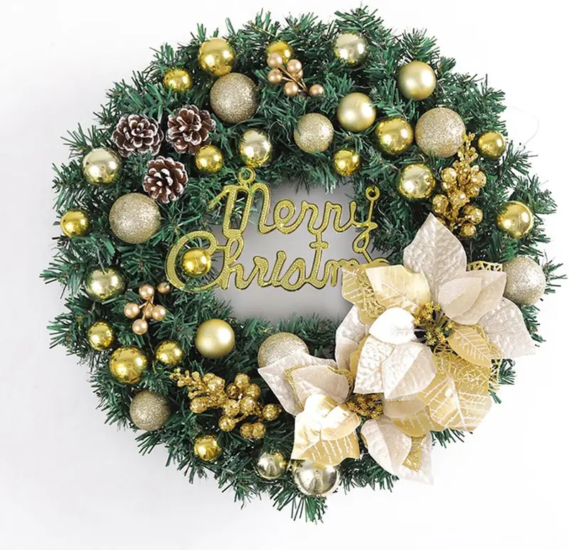 24-Inch Artificial Pine Wreath Adorned With Gold Ornaments 1