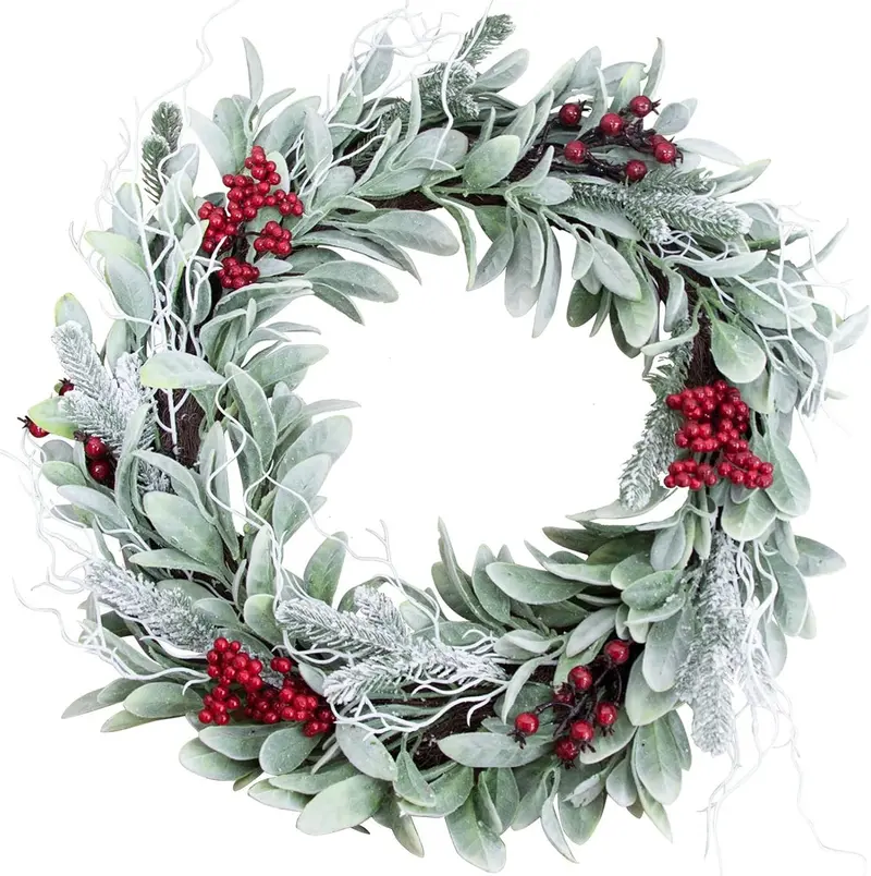 24-Inch Frosted Artificial Pine Wreath – Realistic Branches With Berries 1