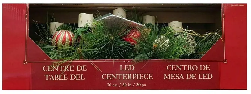 30-Inch Floral Christmas Mantel Arrangement With Five Led Pillar Candles 1