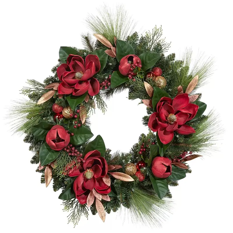 30-Inch Pre-Lit Magnolia Wreath Featuring Warm White Led Lights 1