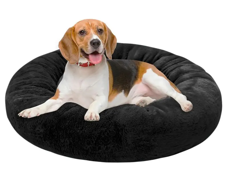 30-Inch Round Calming Pet Bed – Black, Ideal For Large Dogs & Cats Under 42 Lbs 1