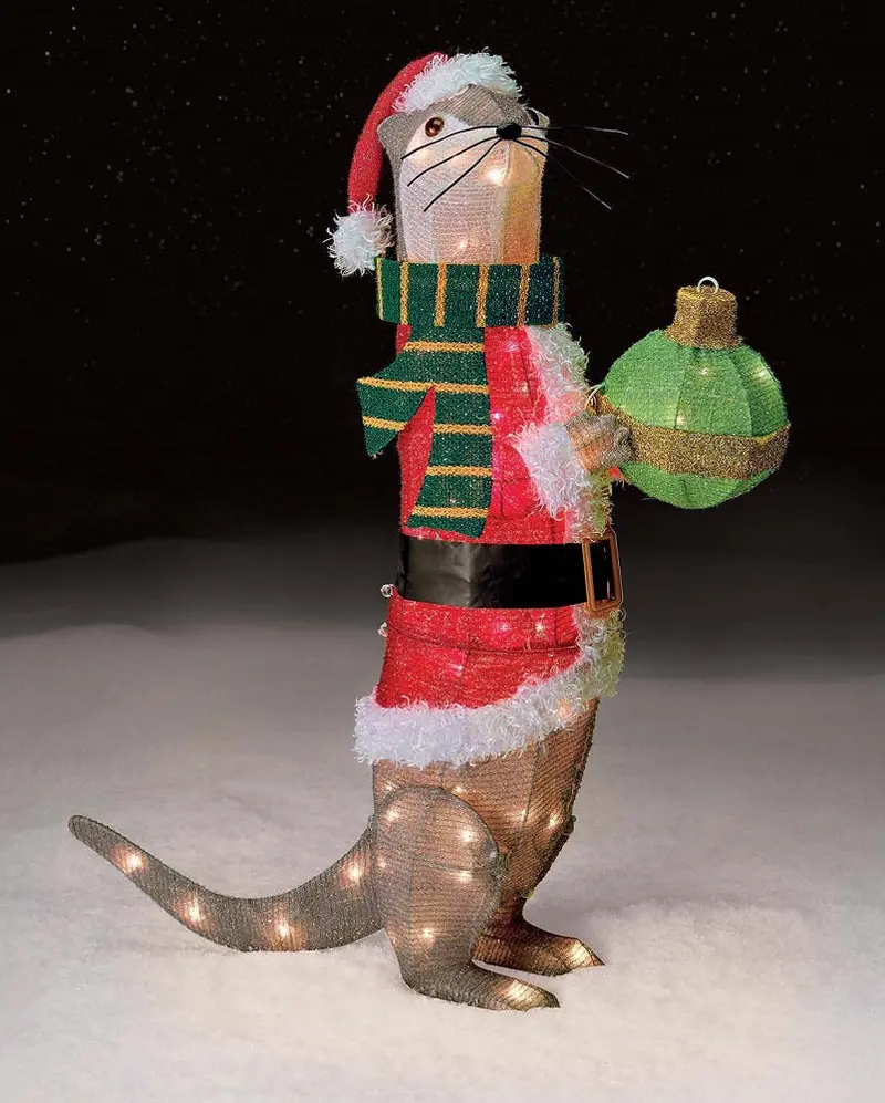 32 In Tinsel Otter In Santa Suit Ornament Display – 70 Built-In Lights 1
