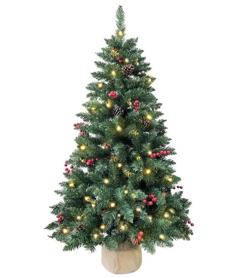 4-Foot Pre-Lit Artificial Christmas Tree With Warm Led Lights & Burlap Base 1