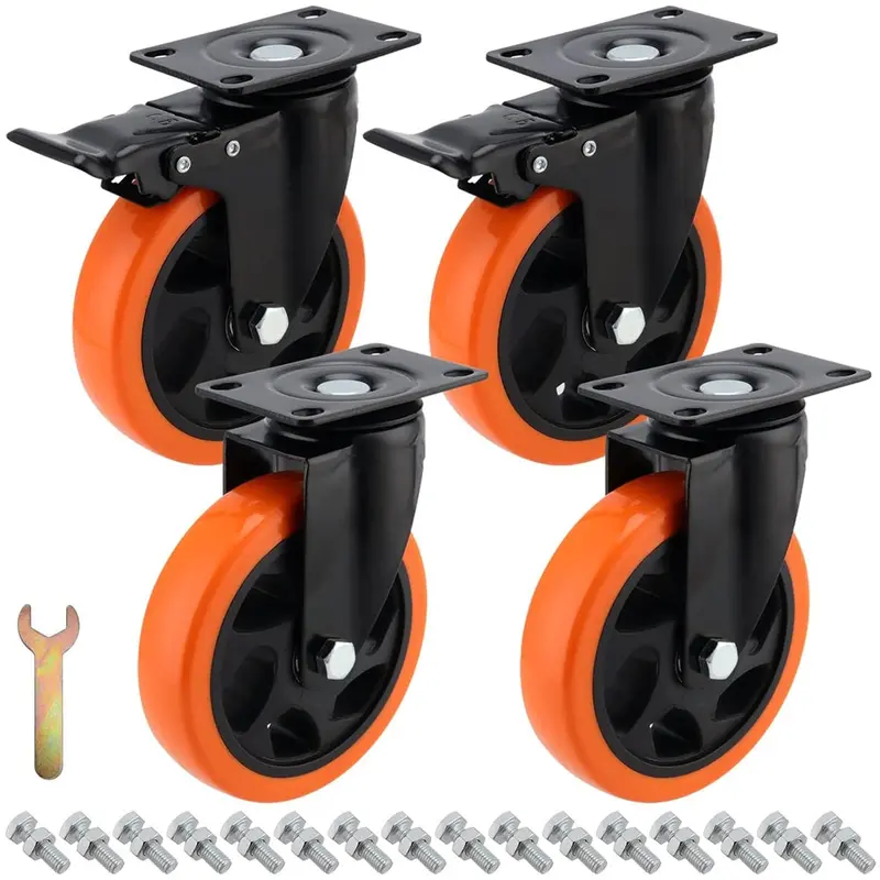 4-Pack Heavy-Duty Swivel Casters – 5" Wheels, 968 Lb Capacity, 2 Braking + 2 Non-Braking 1