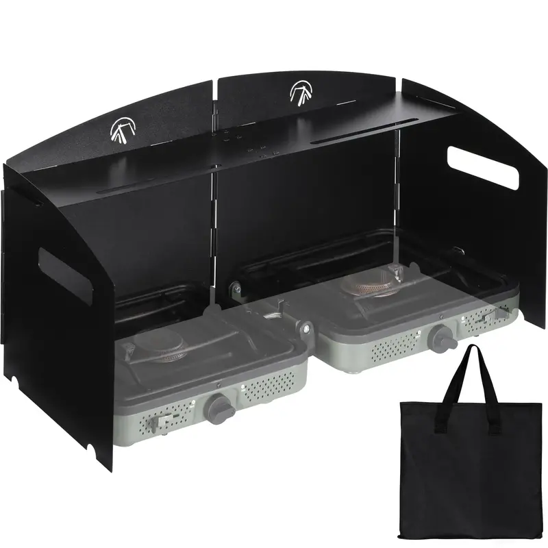 4-Panel Portable Windscreen For Camping Stoves – Foldable Gas Stove Shield With Carry Bag (Black) 1