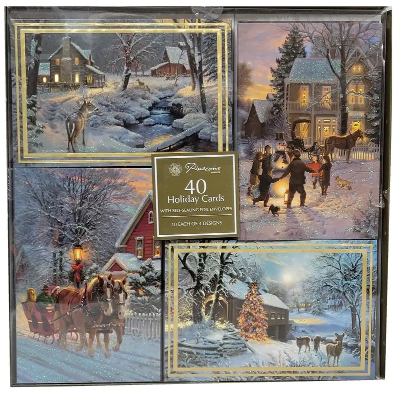 40 Winter-Themed Holiday Greeting Cards With Foil-Embellished Self-Sealing Envelopes 1