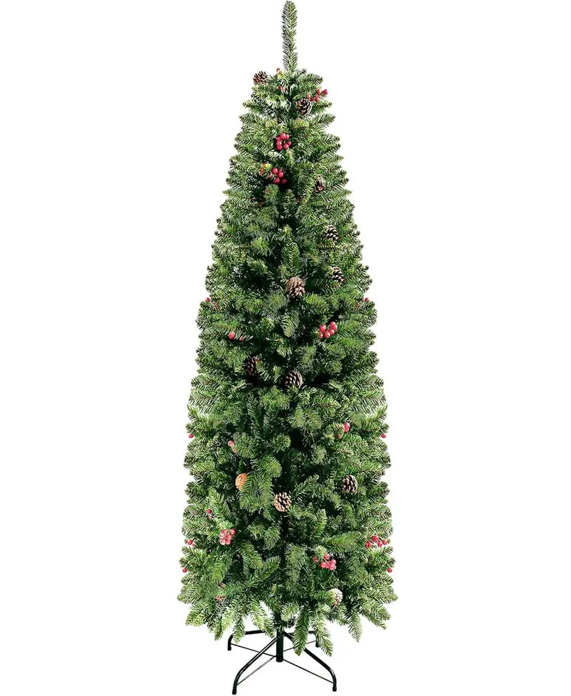 5-Foot Pre-Decorated Slim Artificial Christmas Tree With Integrated Metal Stand 1