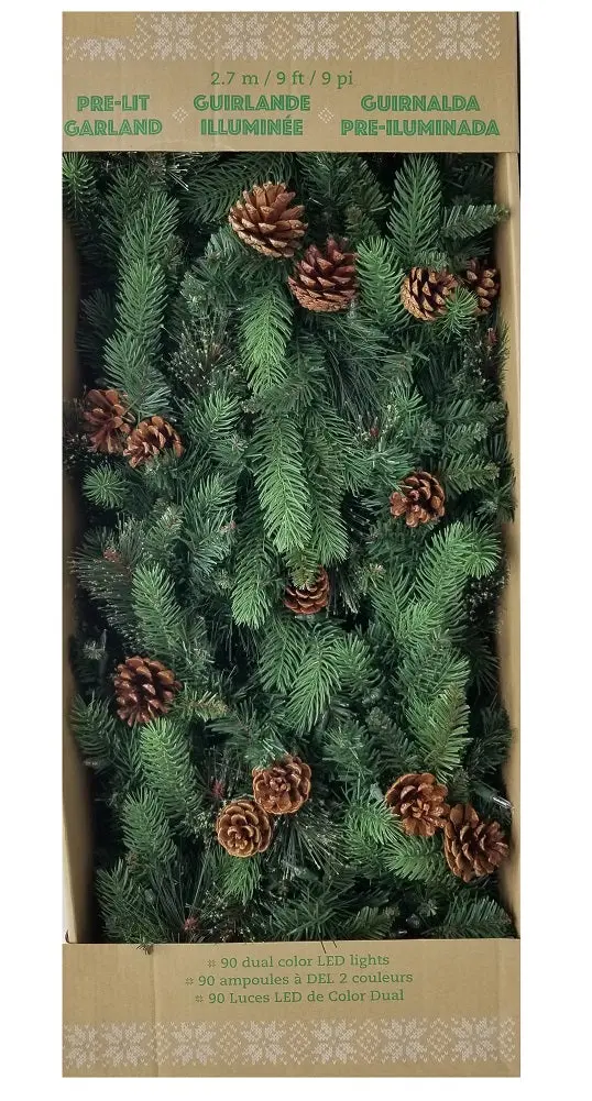 9-Foot Pre-Lit Holiday Garland – 90 Dual-Tone Led Lights With Natural Pinecones 1
