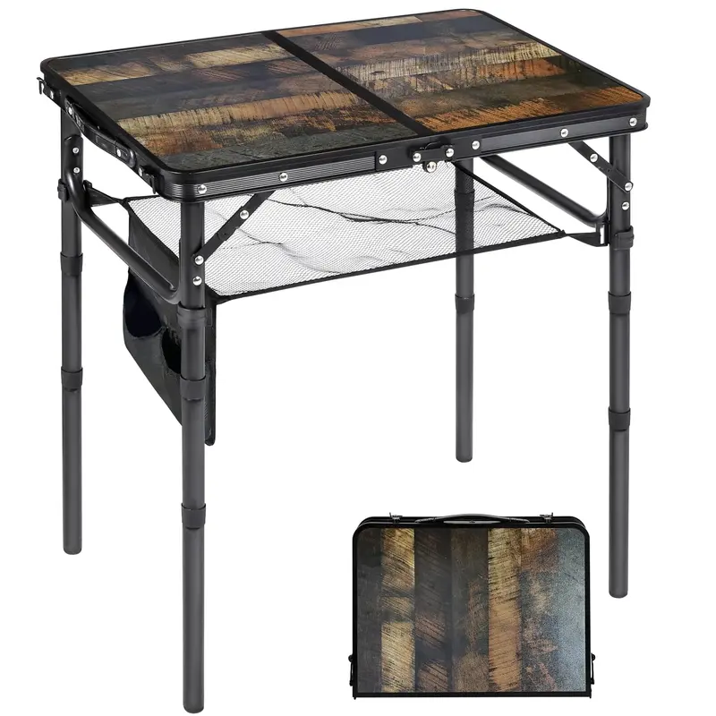 Adjustable Aluminum Folding Table With Integrated Side Storage Compartment – Compact Campsite Workspace 1