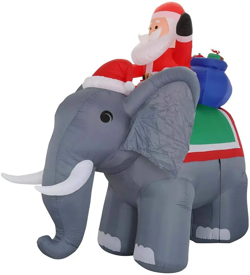 Airblown Giant Christmas Inflatable: Santa Riding A Decorative Elephant 1