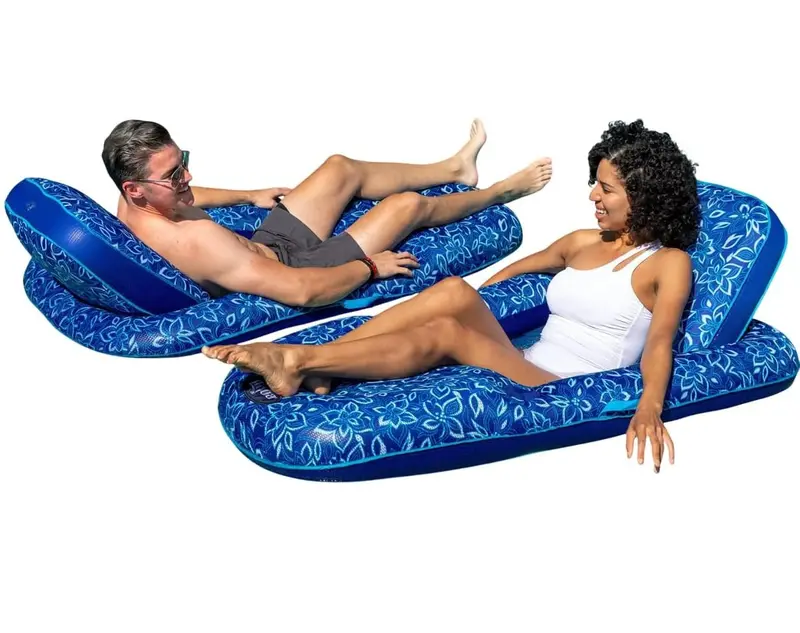 Aqua Luxury 2-Pack Pool Loungers – Blue & Floral Design 1