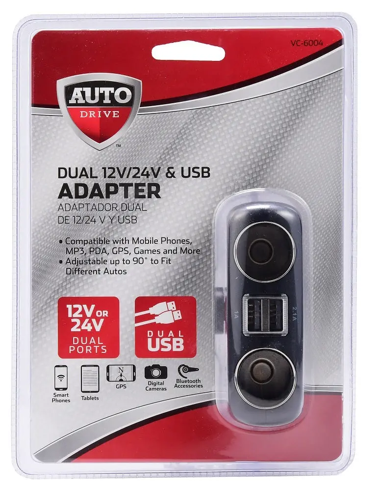 Auto Drive Dual-Voltage 12V/24V Car Adapter With Usb Charging Ports 1