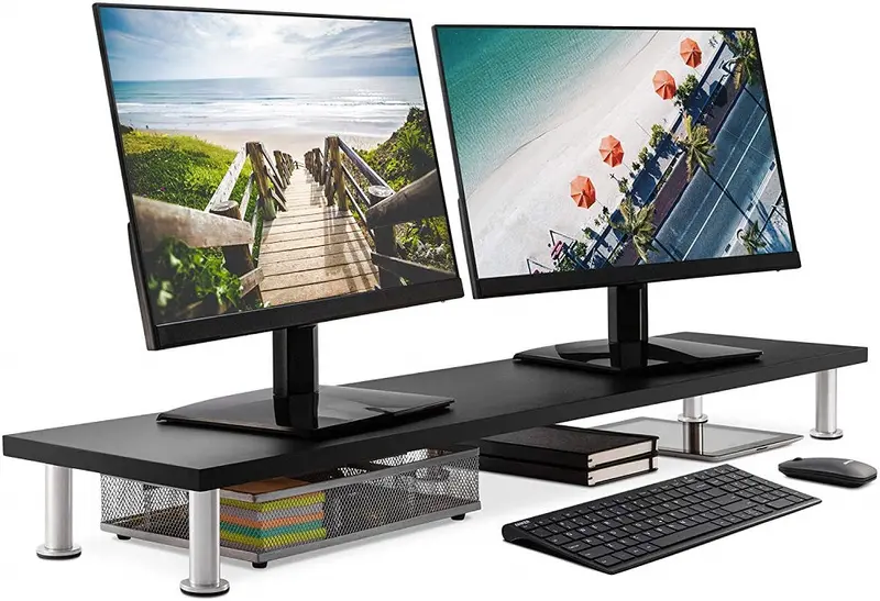 Bamboo Dual Monitor Stand – Matte Black Finish, Ergonomic Design 1
