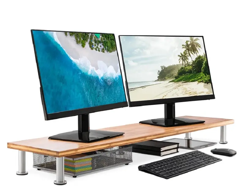 Bamboo Dual Monitor Stand – Natural Finish, Heavy-Duty Support 1
