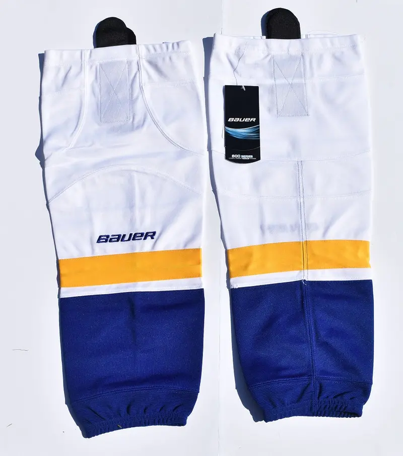Bauer 800 Series Youth Ice Hockey Socks – White/Navy/Gold Striped, Size L–Xl 1