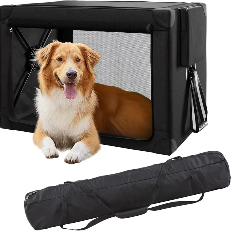 Black Collapsible Travel Dog Crate – 37-Inch Cozzze Portable Kennel 1