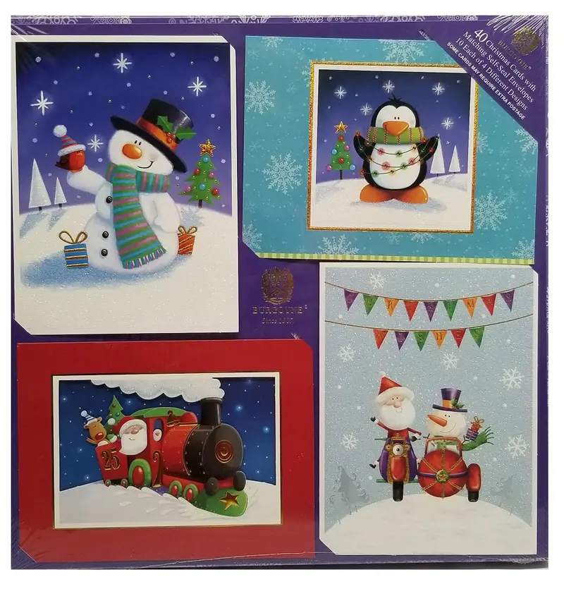 Burgoyne Themed Christmas Cards: Snowman, Penguin & Santa Design – 40-Pack With Envelopes 1