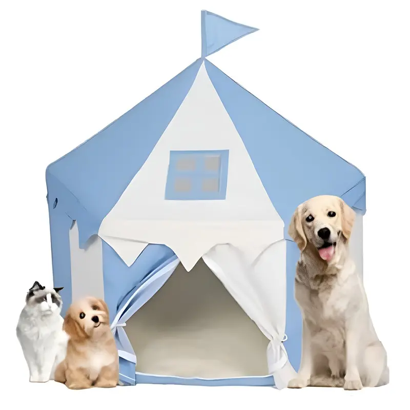 Cat Princess Portable Teepee Tent – Navy Blue, 30" X 33.5" Soft Fabric Cat Den 1