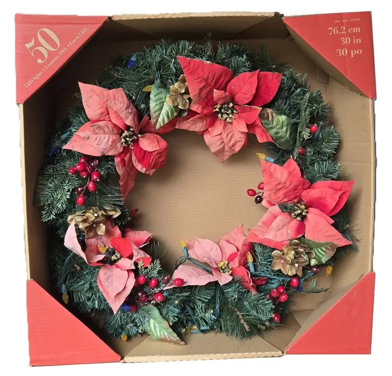 Cg Hunter 30-Inch Poinsettia-Themed Pre-Lit Holiday Wreath With Multi-Color Leds 1