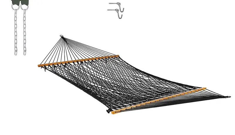 Deluxe Double-Weave Rope Hammock With Weather-Resistant Black Finish – 60" X 80" 1