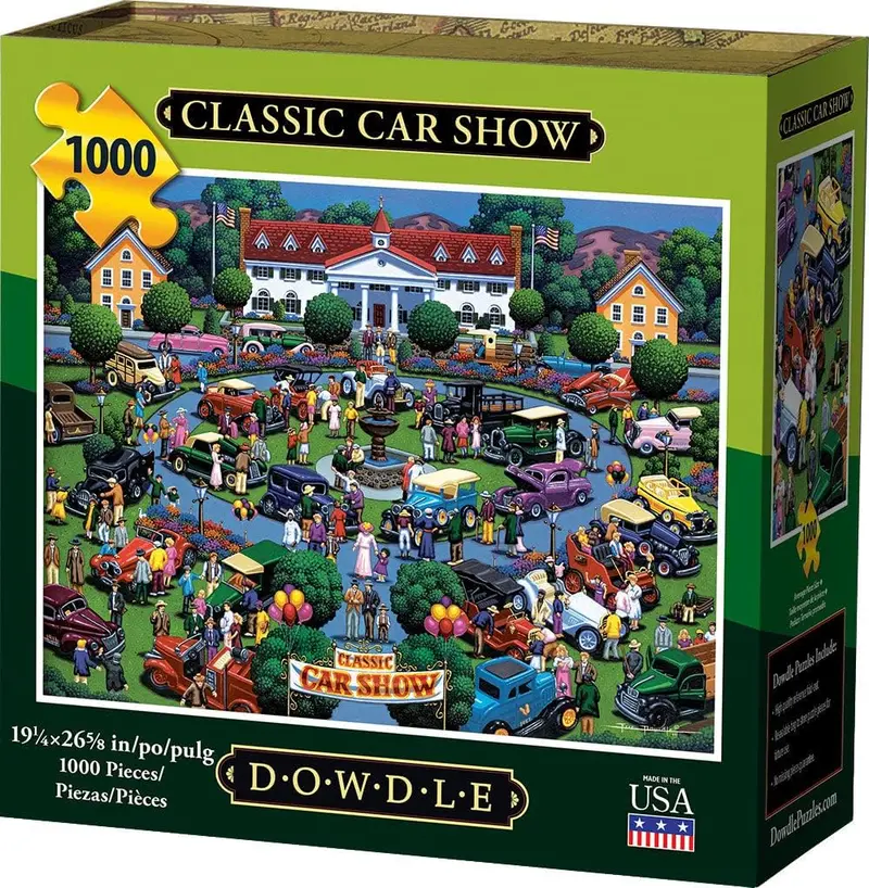 Dowdle Folk Art Jigsaw Puzzle: Classic Car Show – 1000-Piece Retro Automotive Theme 1