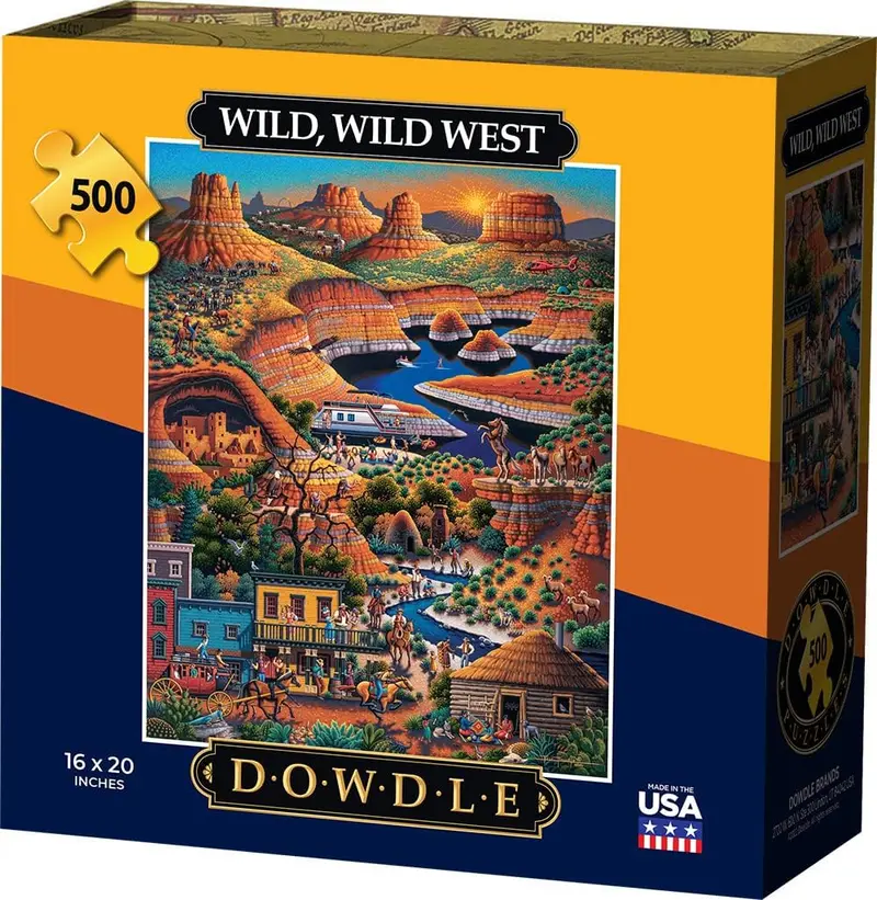Dowdle Folk Art Jigsaw Puzzle: Wild, Wild West – 500-Piece Frontier-Themed Illustration 1
