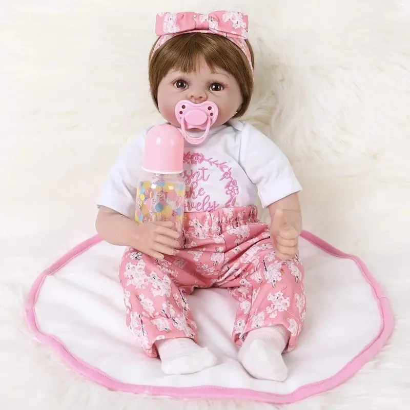 Enadoll 24-Inch Lifelike Reborn Baby Doll – Girl With Pink Outfit, Silicone Skin 1