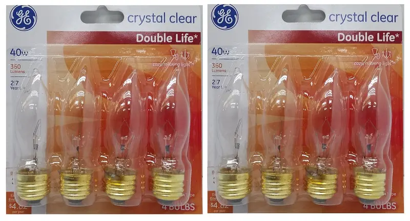 Ge 40W Crystal Clear Ca Bulbs – Double-Life Decorative Light Set, 4-Pack 1