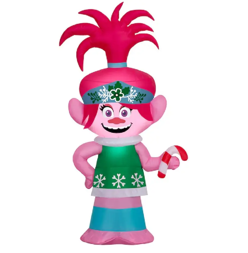 Gemmy 4-Foot Poppy Troll In Green Dress With Candy Cane Inflatable Christmas Ornament 1