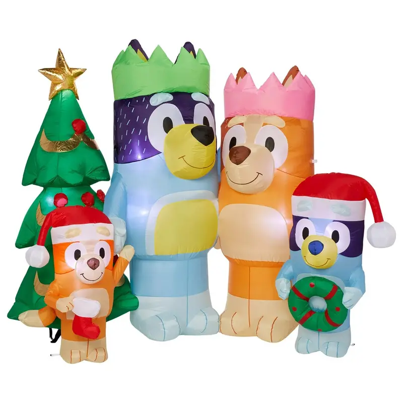 Gemmy 6.3-Foot Bluey Heeler Family Christmas Inflatable Scene – Giant Animated Display 1