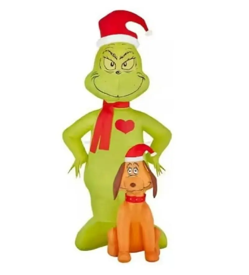 Gemmy 6-Foot Led Santa & Grinch With Max Sitting Inflatable – Light-Up Outdoor Decor 1