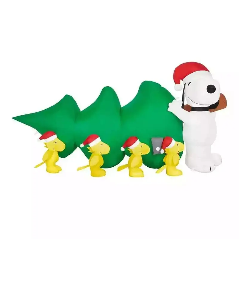 Gemmy Peanuts 7-Foot Inflatable: Snoopy Pulling Christmas Tree With Woodstock 1