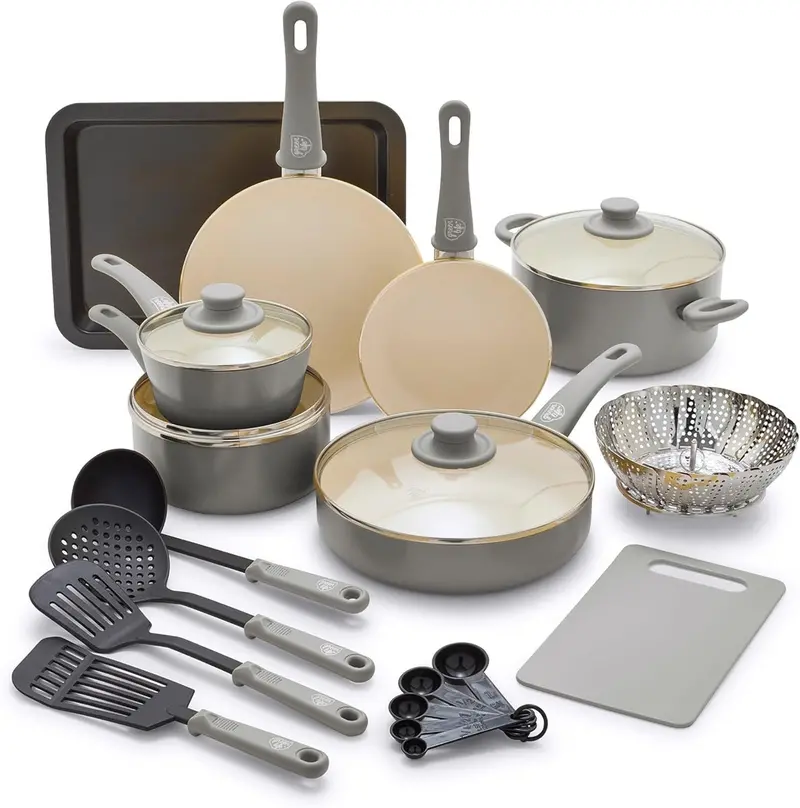 Greenlife Soft-Grip Ceramic Nonstick 18-Piece Cookware Set – Slate Grey 1