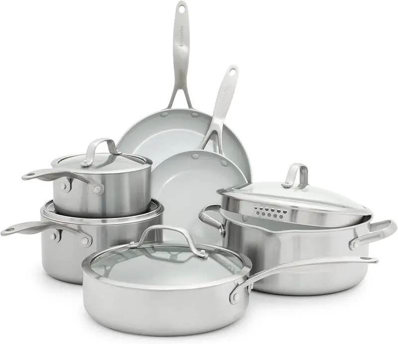 Greenpan Venice Pro 10-Piece Stainless Steel Cookware Set With Ceramic Non-Stick Coating – Dove Grey 1