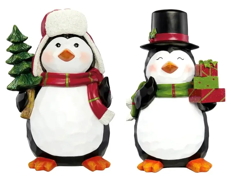 Hand-Painted Penguin Holiday Decor Set – 2-Piece Resin Figurine Collection 1