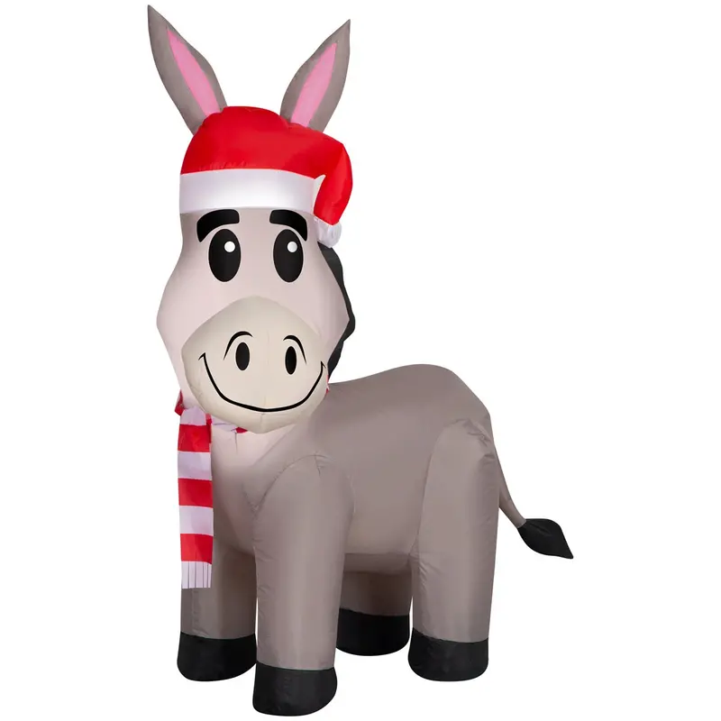 Holiday Living 4-Foot Lighted Donkey Wearing Santa Hat Inflatable Holiday Decor 1