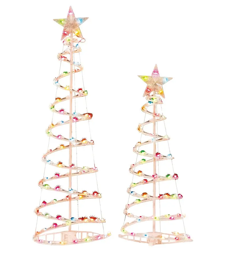 Holiday Time Illuminated Spiral Christmas Trees – 2-Pack (3 Ft & 4 Ft, Multi-Color Led) 1