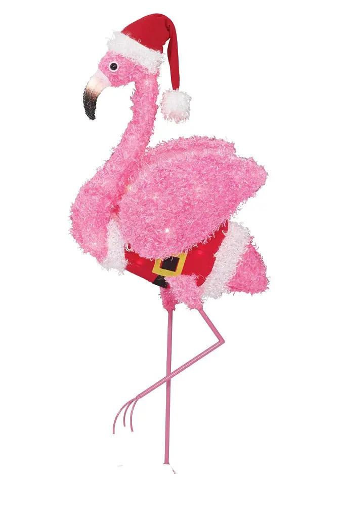 Holiday Time Light-Up Fluffy Pink Christmas Flamingo – 38 Inches Tall 1