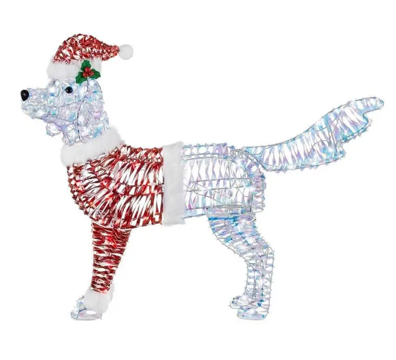 Home Accents Holiday 4-Foot Iridescent Twisted Led Dog In Santa Suit – Animated Tabletop Decor 1
