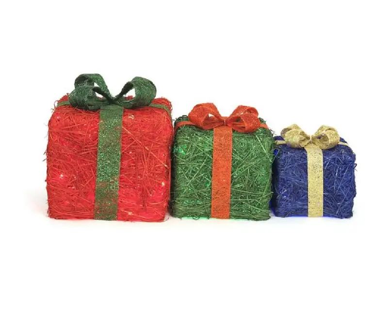Home Accents Holiday Led-Lit Sisal Gift Box Decor – Set Of Three 1