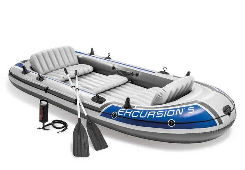 Intex Excursion 5 Inflatable Boat – 5-Person Set With Aluminum Oars & High-Pressure Pump 1