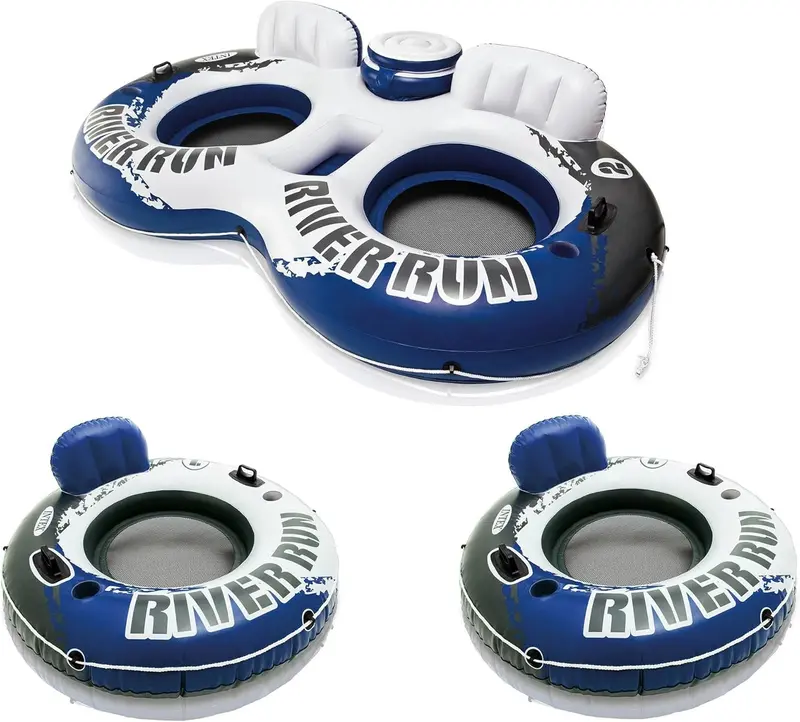 Intex River Run Ii 2-Person Floating Tube With Cooler + Two Single Rider Tubes 1