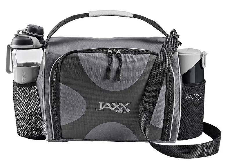 Jaxx Fitpak Deluxe Meal Prep Kit: Insulated Bag, Snack Containers, And Shaker Bottle In Grey/Black 1