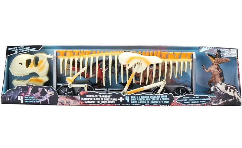 Kid Galaxy Dino Transport Vehicle – Orange Posable Dinosaur Carrier With Lights & Sounds 1