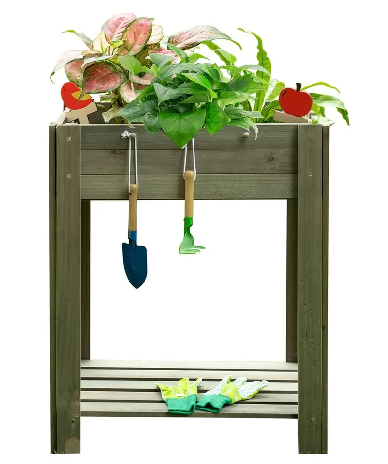 Kids’ Wooden Gardening Play Set – Includes Stand, Tools, And Accessory Props 1