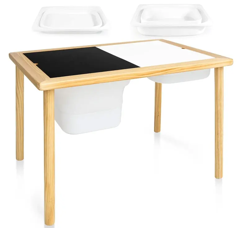Kids' Wooden Sensory Play Table With Dual Storage Bins – Sand & Water Activity Center 1