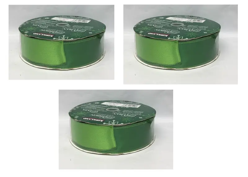 Kirkland Double-Sided Satin Ribbon: Light Green & Forest Green, 1.5" × 50 Yards (3 Rolls) 1